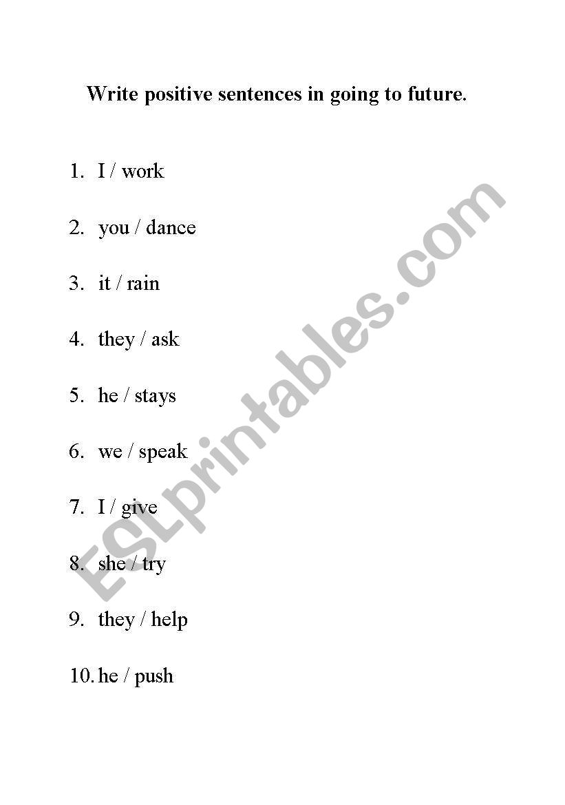 Going to exercise worksheet