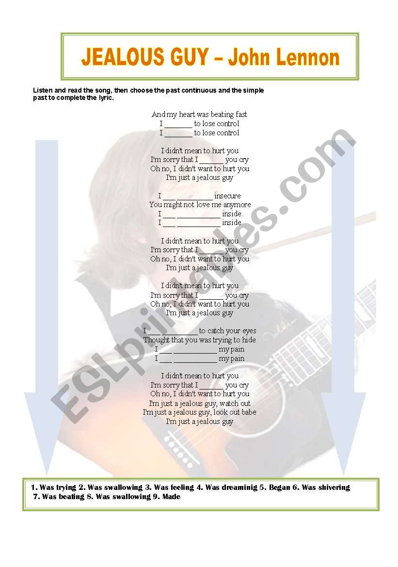 Jealous Guy - John Lennon worksheet