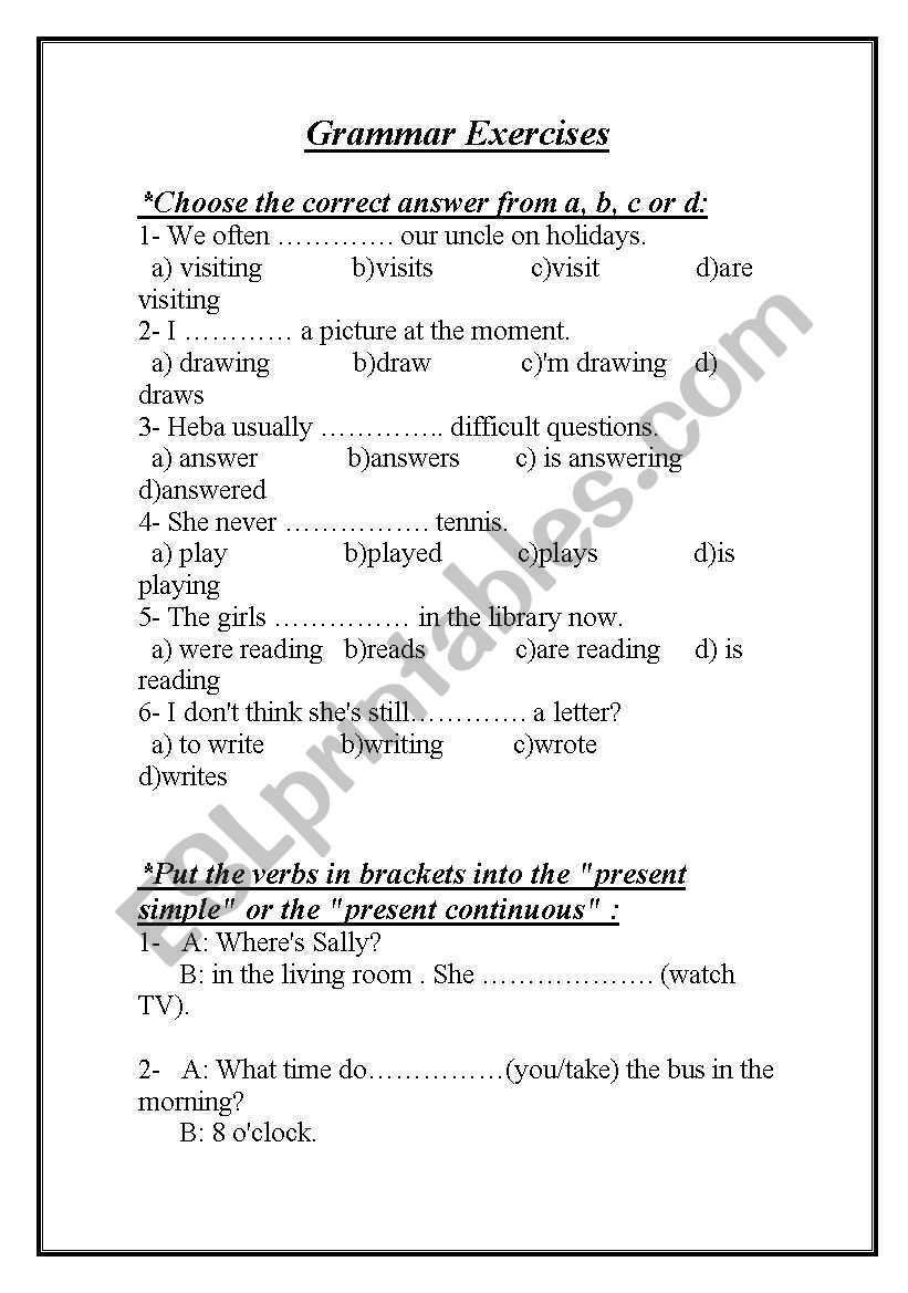 present worksheet