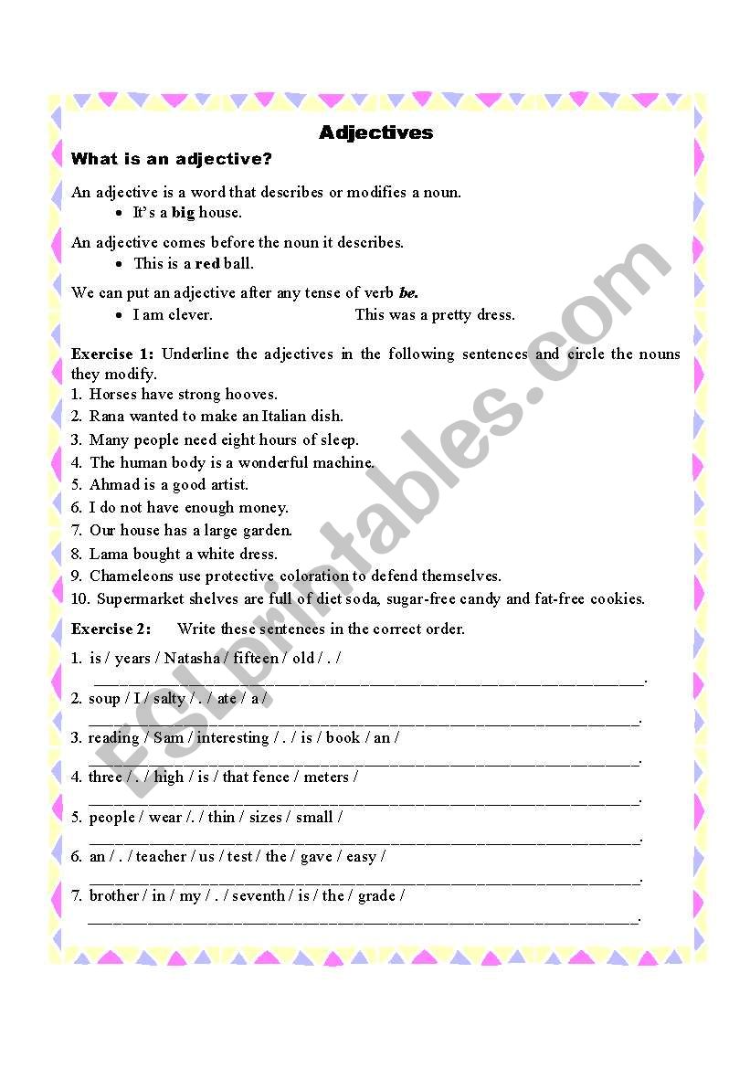 Adjectives worksheet