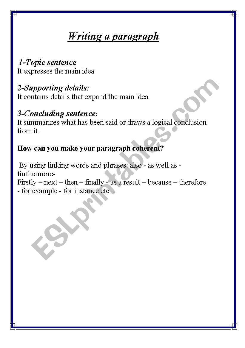 How to write a paragraph worksheet