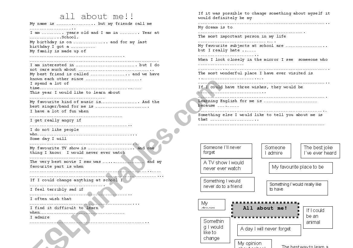 All about me!! Mind map and speaking activity