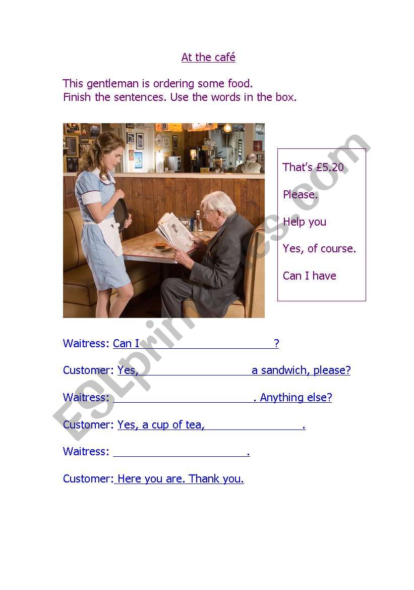 At the cafe part 1 worksheet