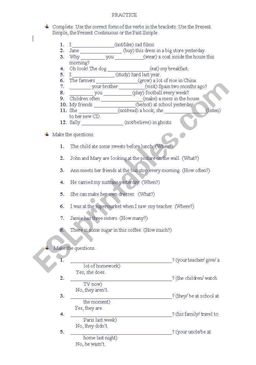 TENSE REVIEW worksheet