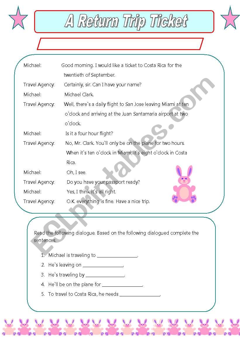 A Return Trip Ticket worksheet