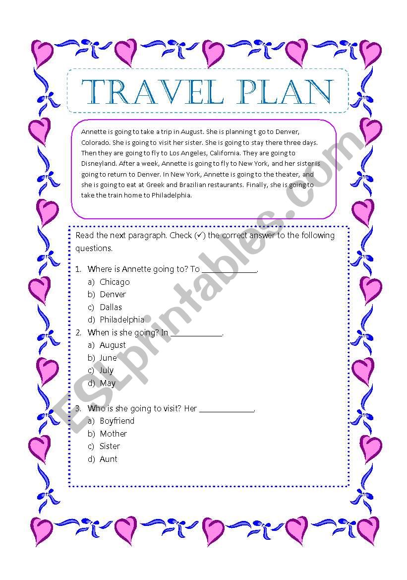 Travel Plan worksheet