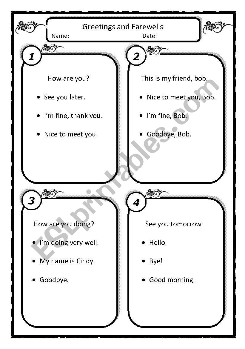 Greetings and Farewells worksheet