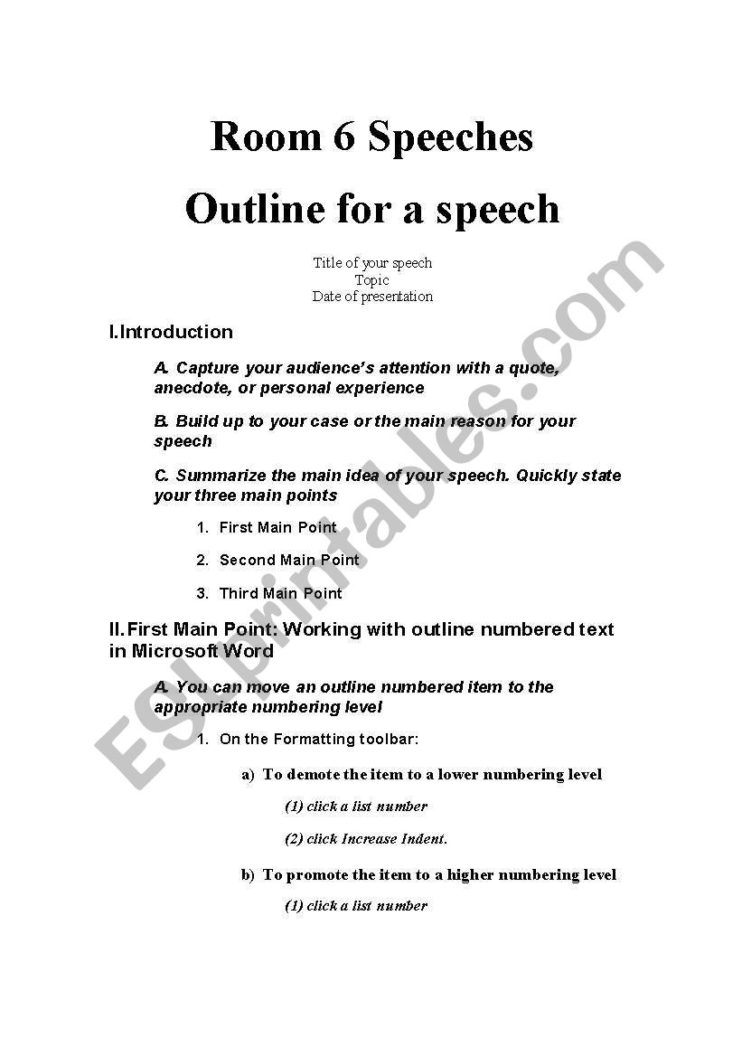 Speeches worksheet