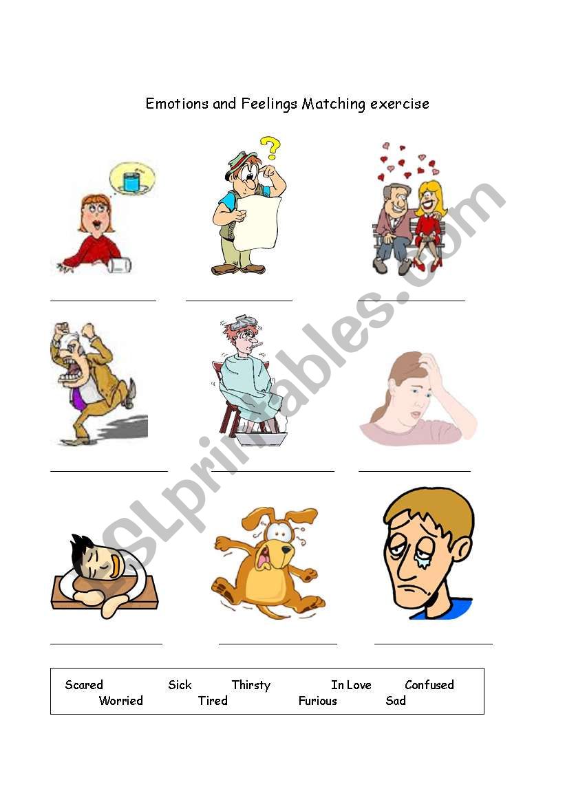Emotions and feelings matching worksheet with answer key