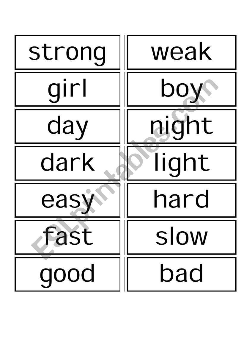 opposite memory worksheet