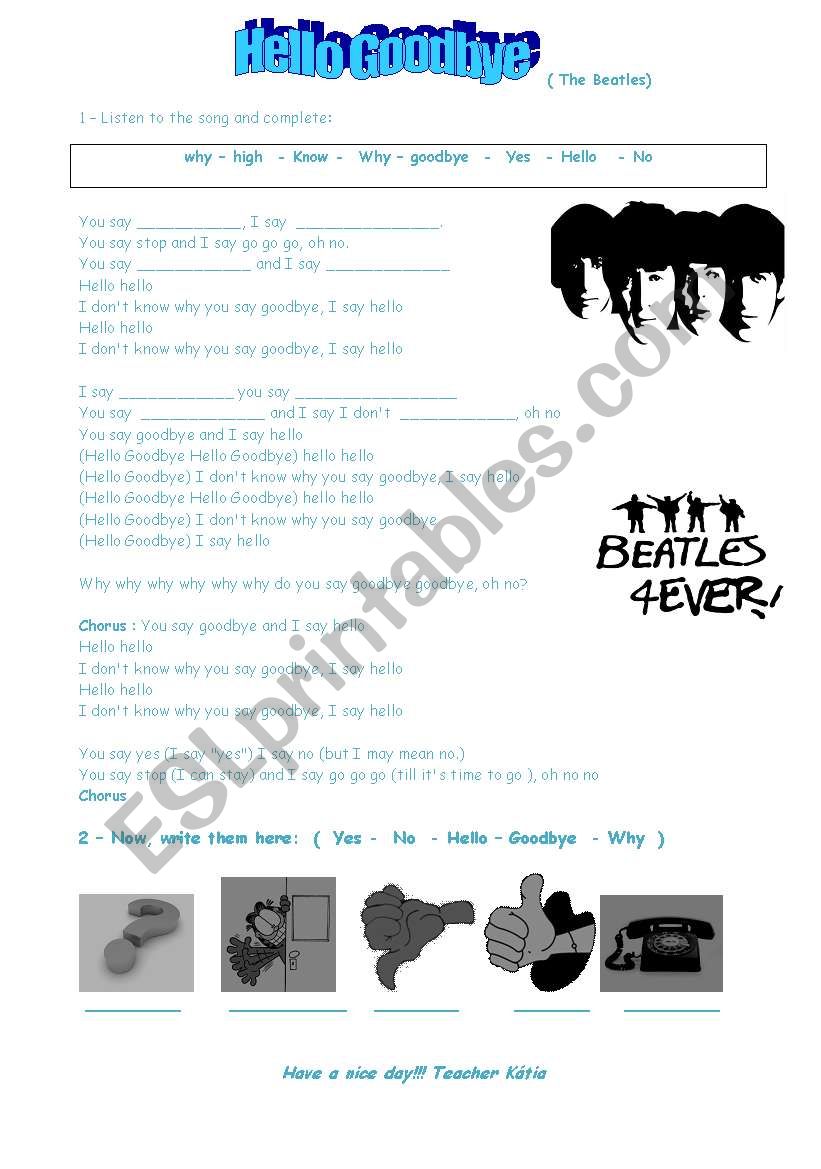 song Hello Goodbye  worksheet