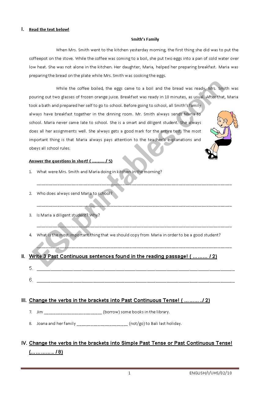 Past Continuous Tense worksheet