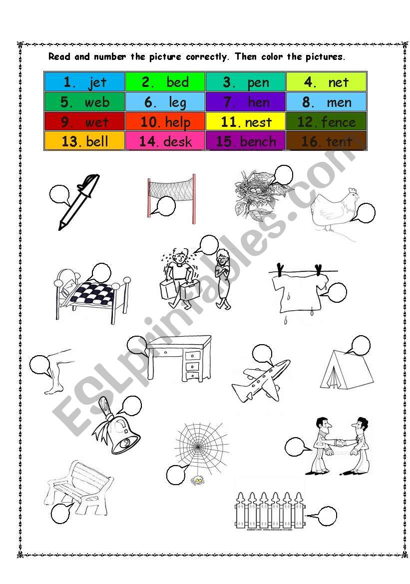 short vowel E worksheet