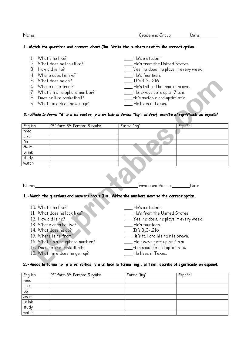 review of verbs and personal information questions