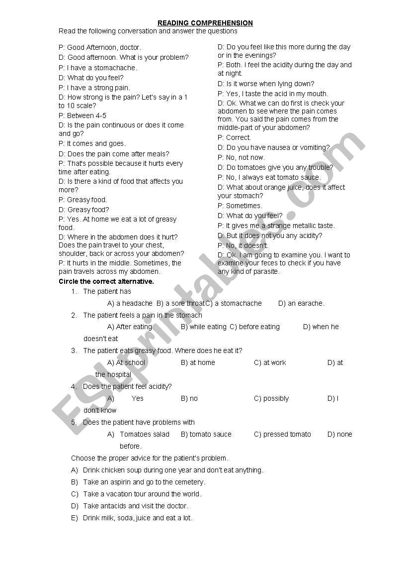 HUMAN BODY READING COMPRENHENSION