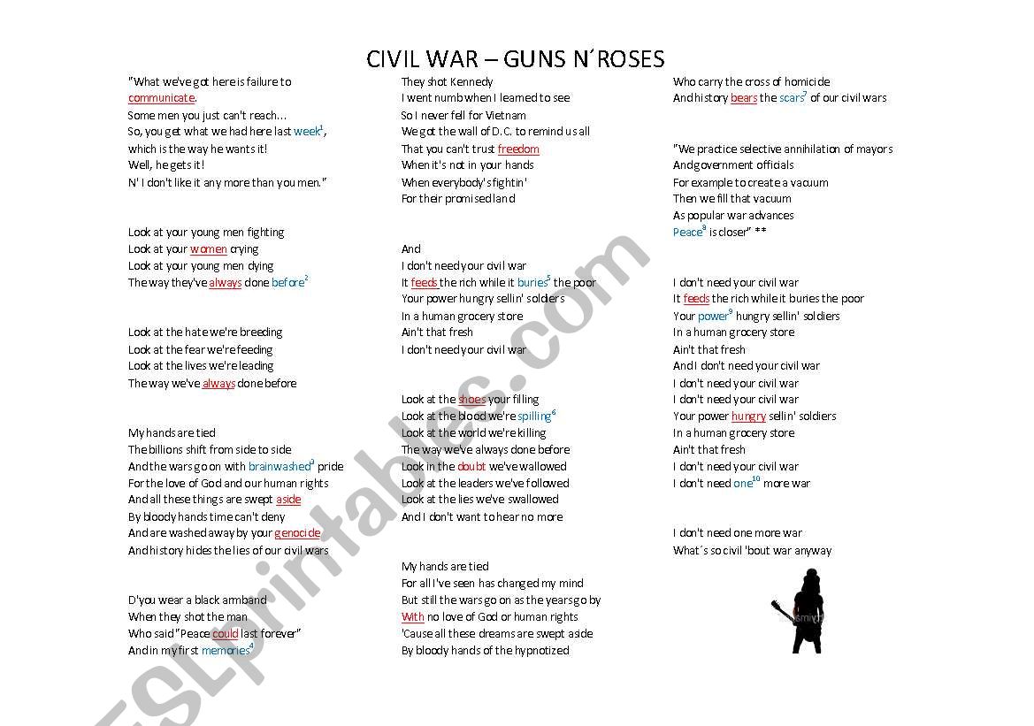 Listening Task GNR-Civil War worksheet