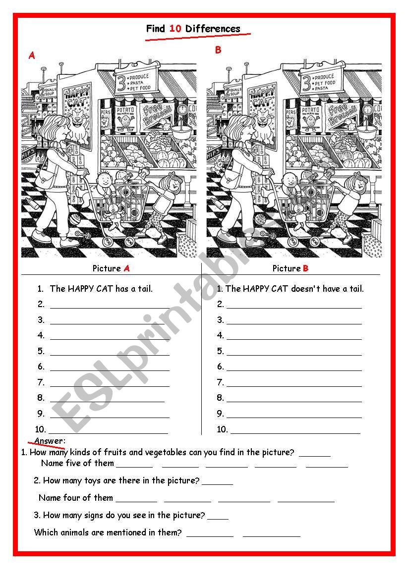 Spot the differences worksheet