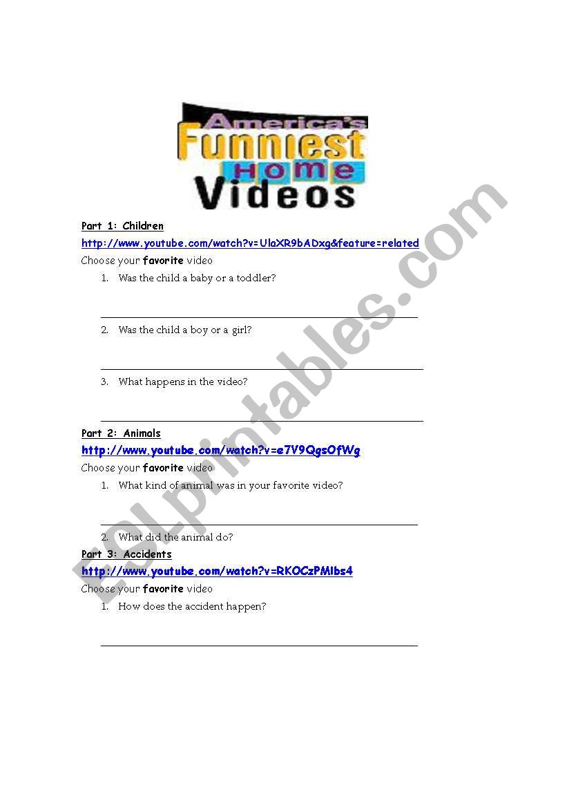 Americas Funniest Home Videos Activity Worksheet