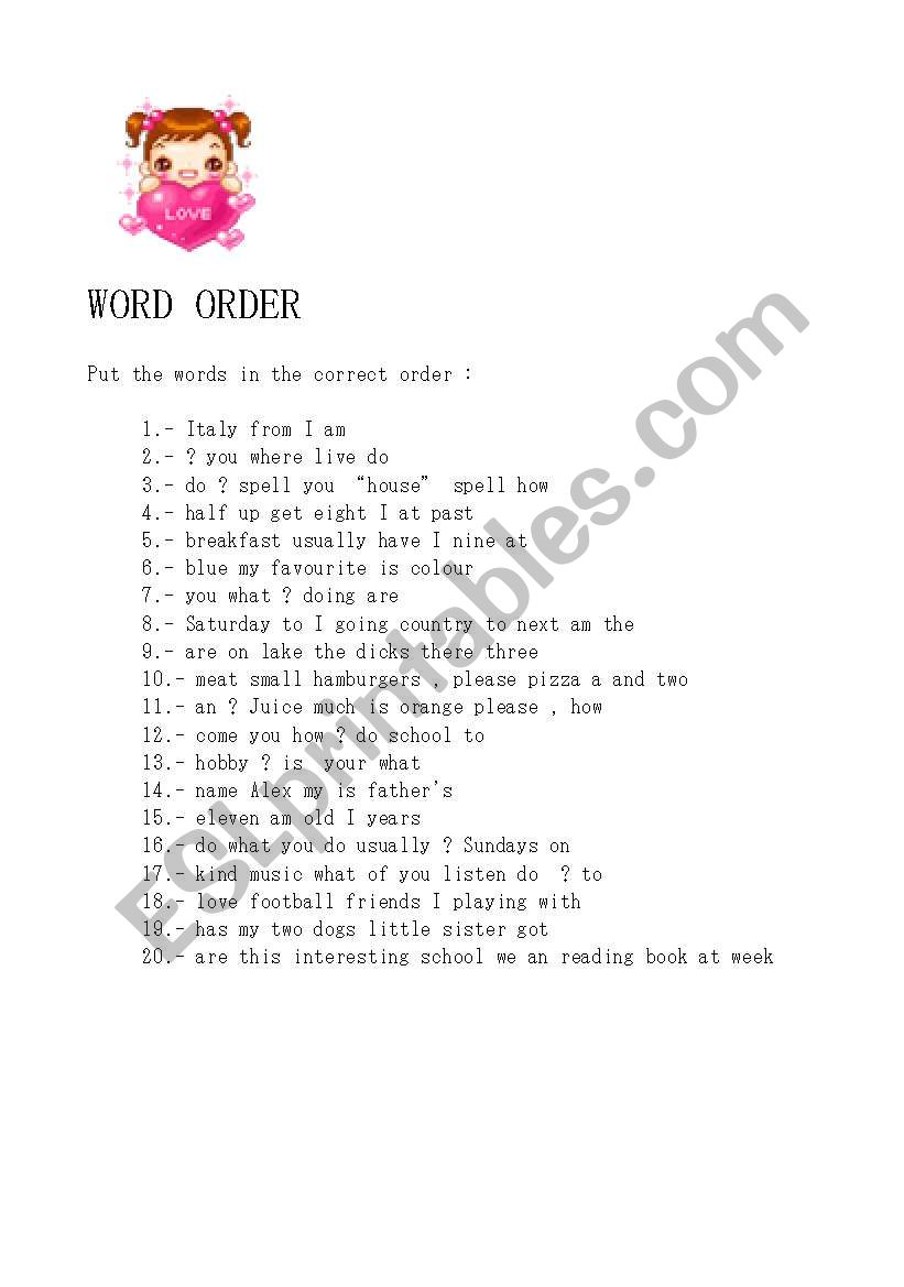 WORD ORDER worksheet