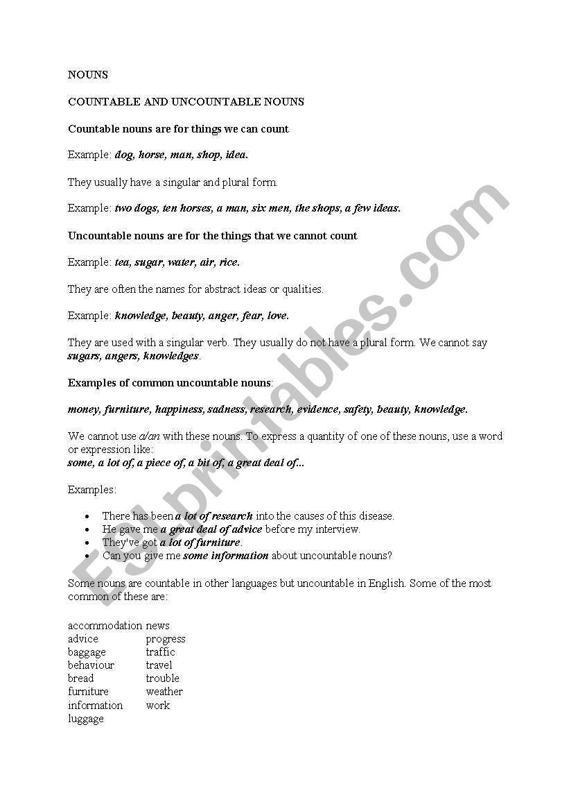 countable and uncountable nouns
