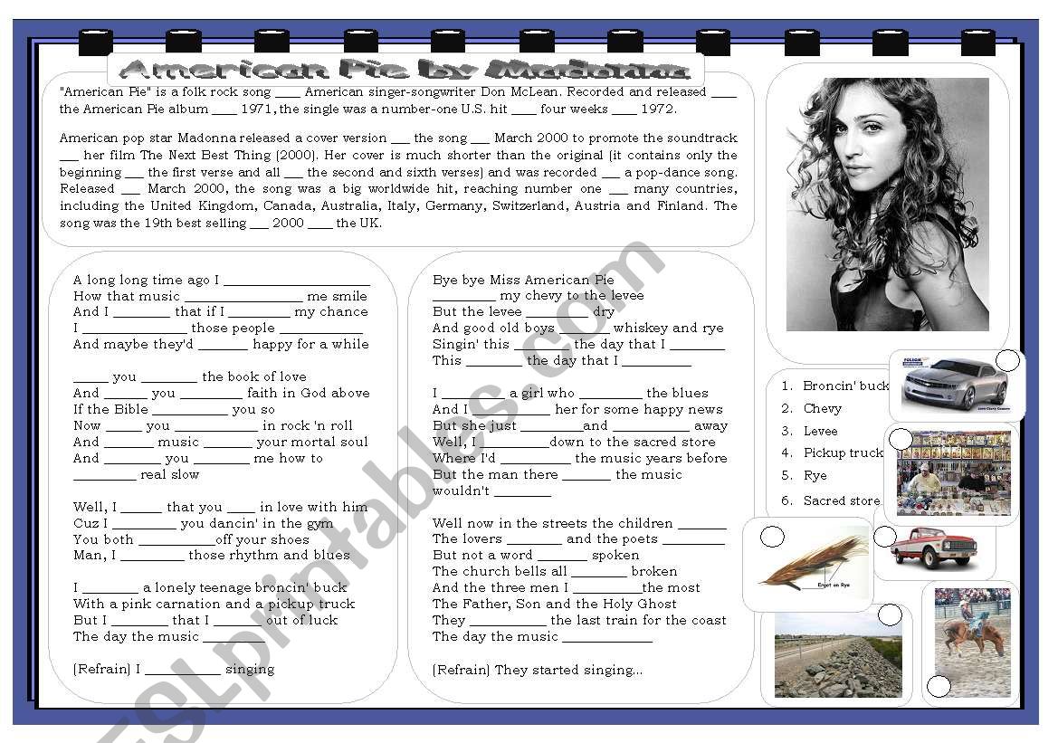 American Pie by Madonna worksheet