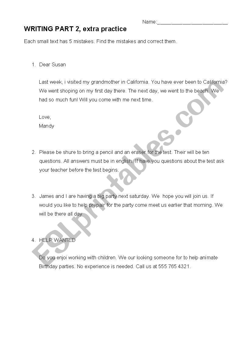 Find 5 mistakes worksheet