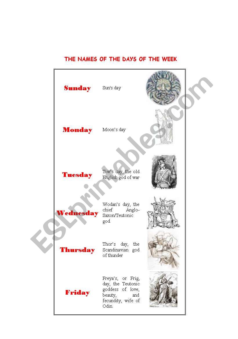 The names of the days of the week 