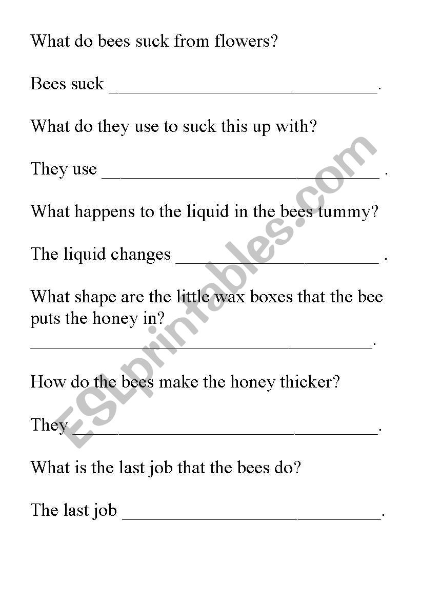 bees comprehension worksheet