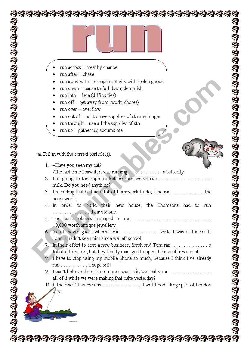  RUN Phrasal Verbs Explanation Practice Key ESL Worksheet By 