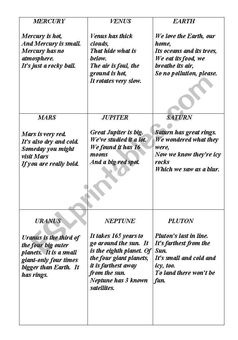 9 planets of our solar system worksheet