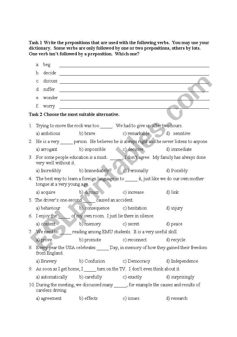 test worksheet