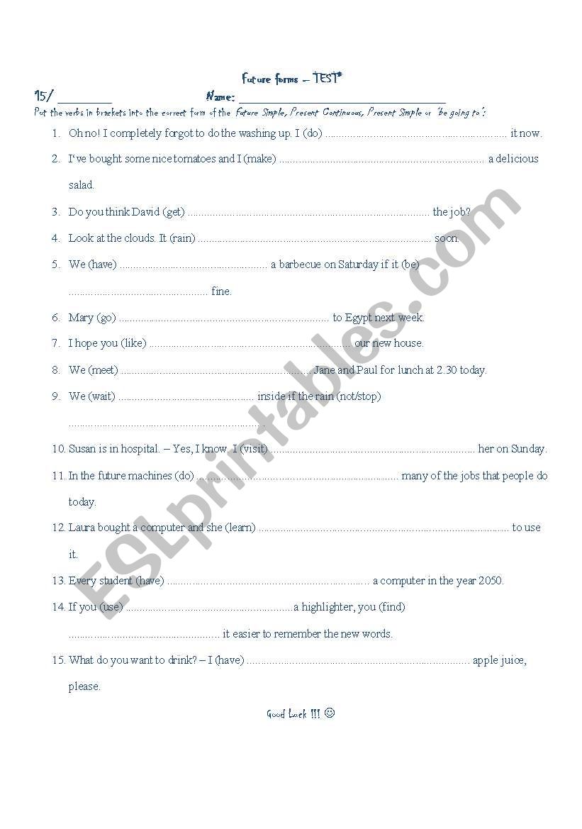Future forms worksheet