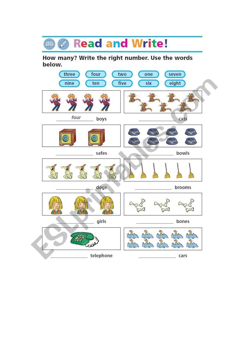 Numbers one to ten worksheet