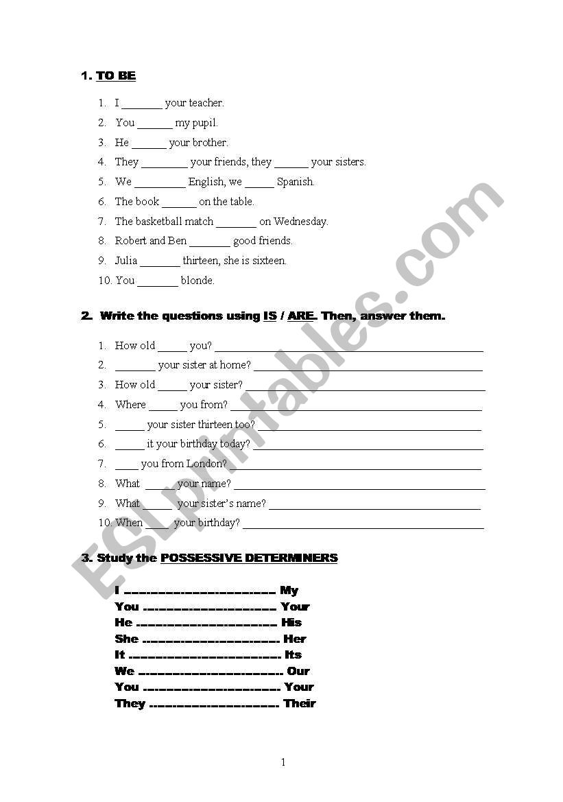 to be, possessive pronouns and determiners, question words,  frequency adverbs