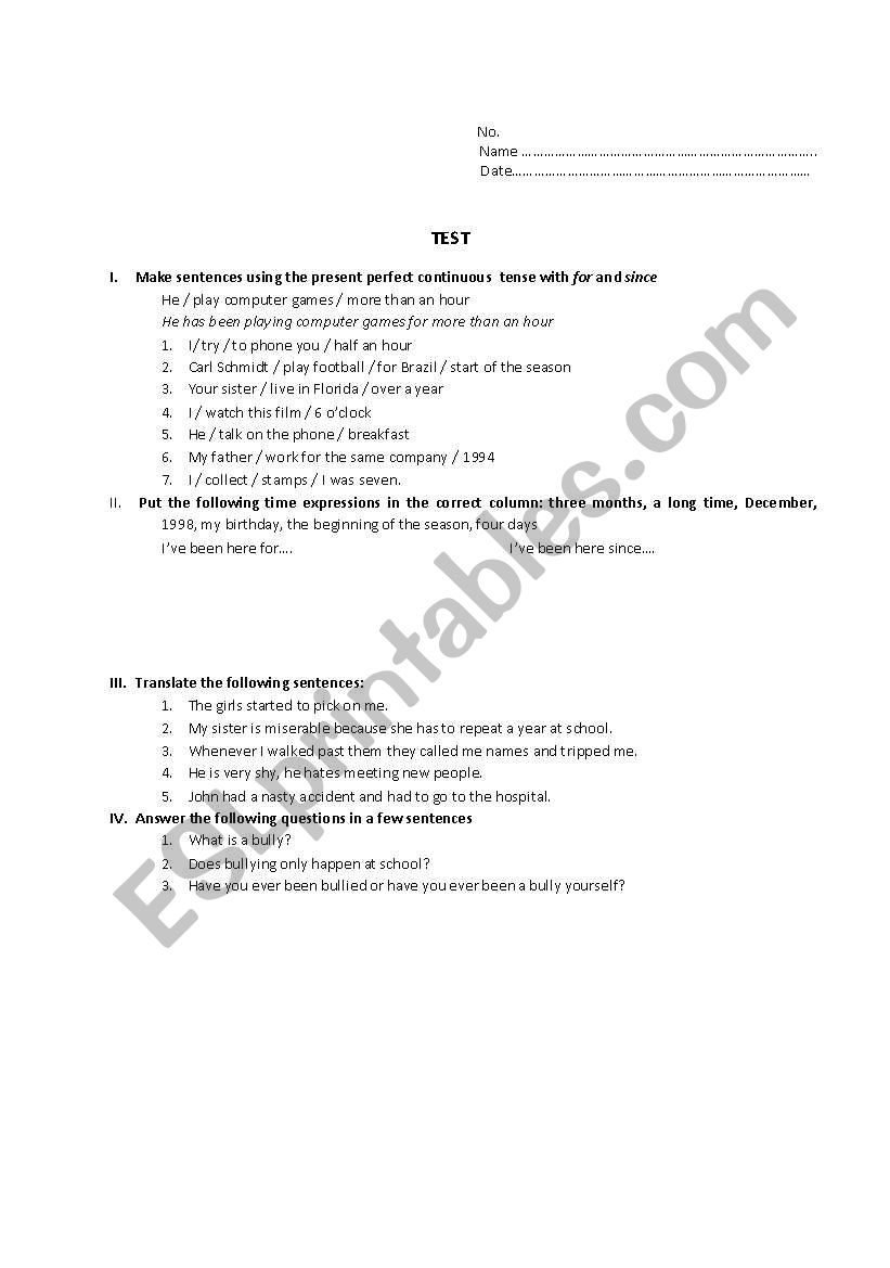Test Paper worksheet