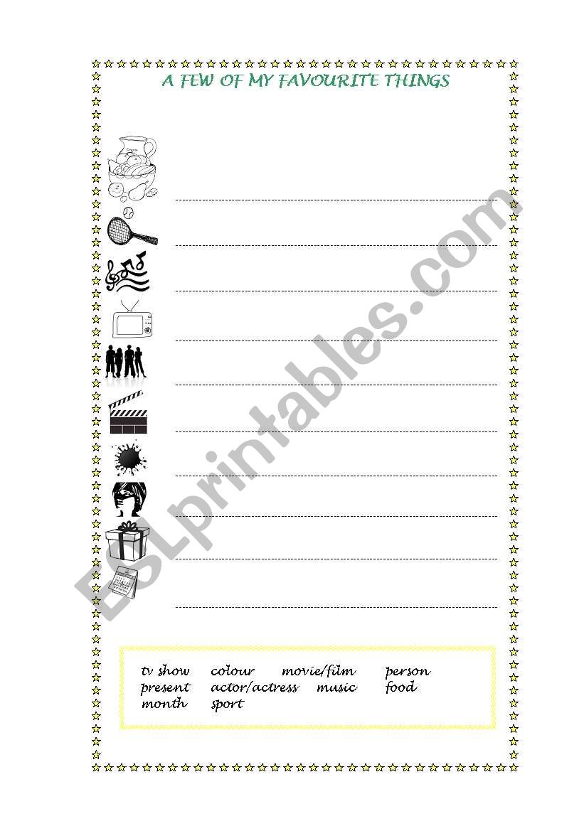 favourite things worksheet worksheet