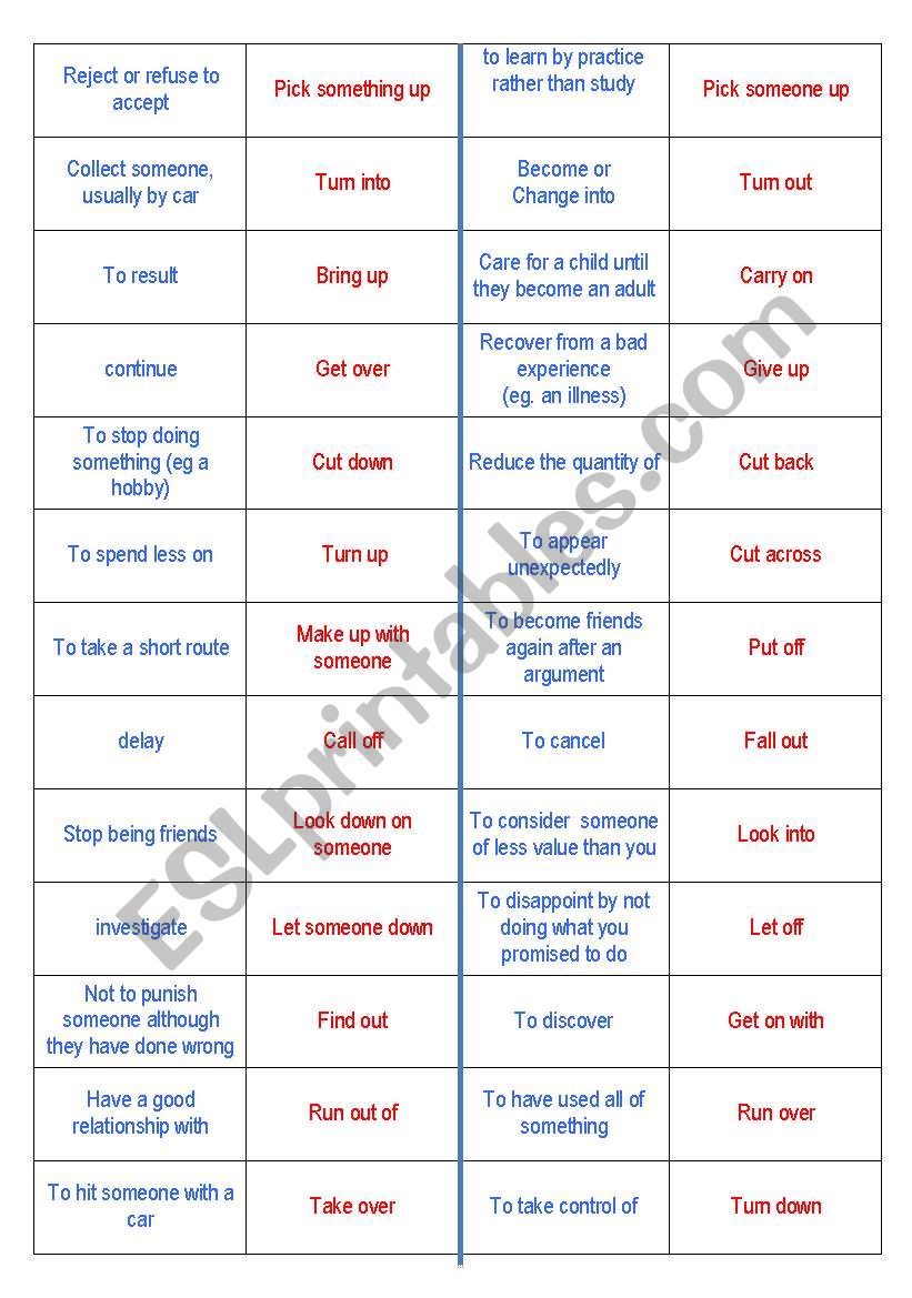 Phrasal verb domino worksheet