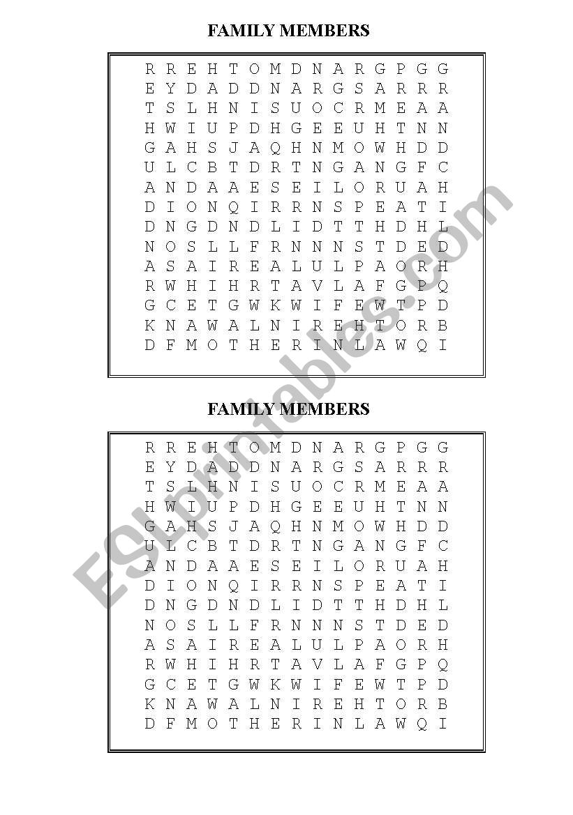 FAMILY MEMBERS worksheet