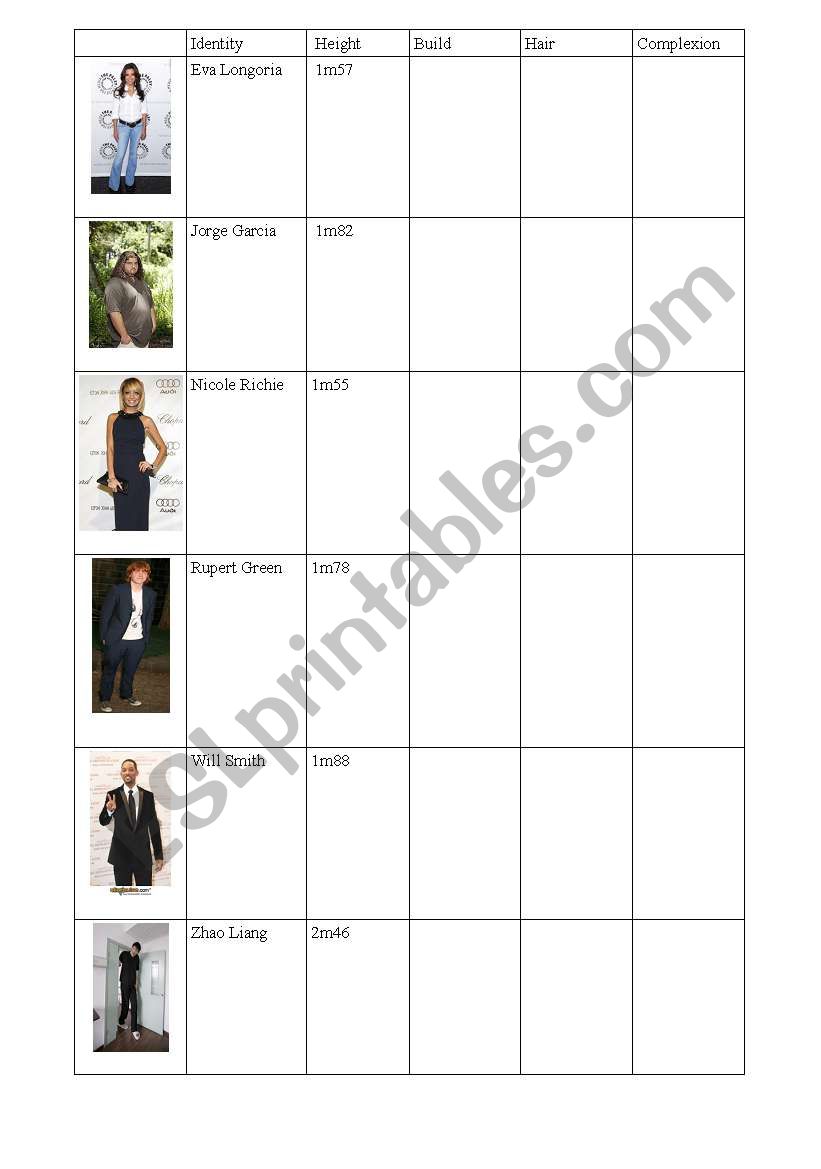 physical description grid worksheet