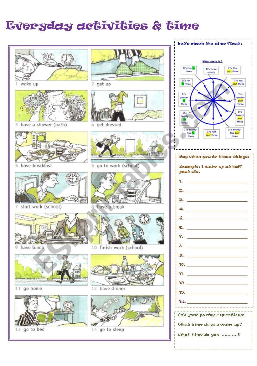 EVERYDAY ACTIVITIES + TIME worksheet