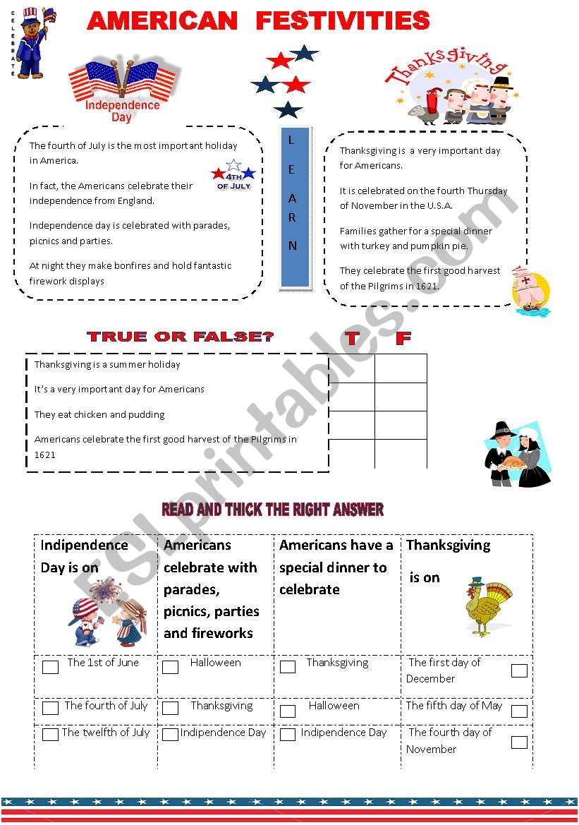 AMERICAN FESTIVITIES worksheet