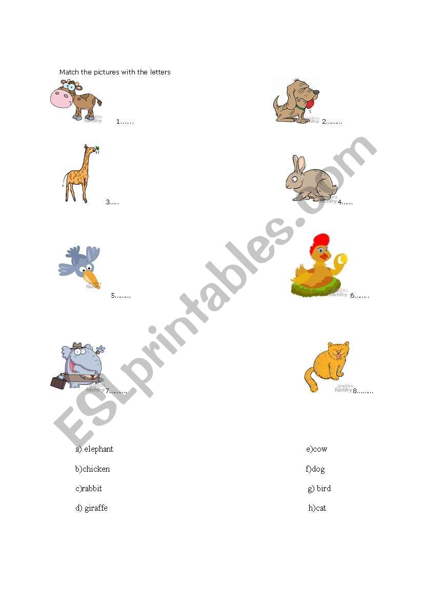 matching exercise worksheet