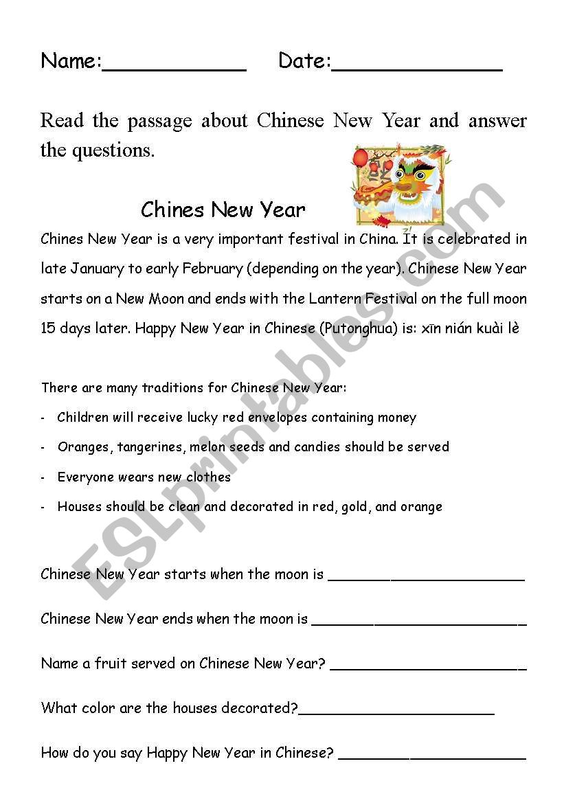 Chinese New Year Comprehension