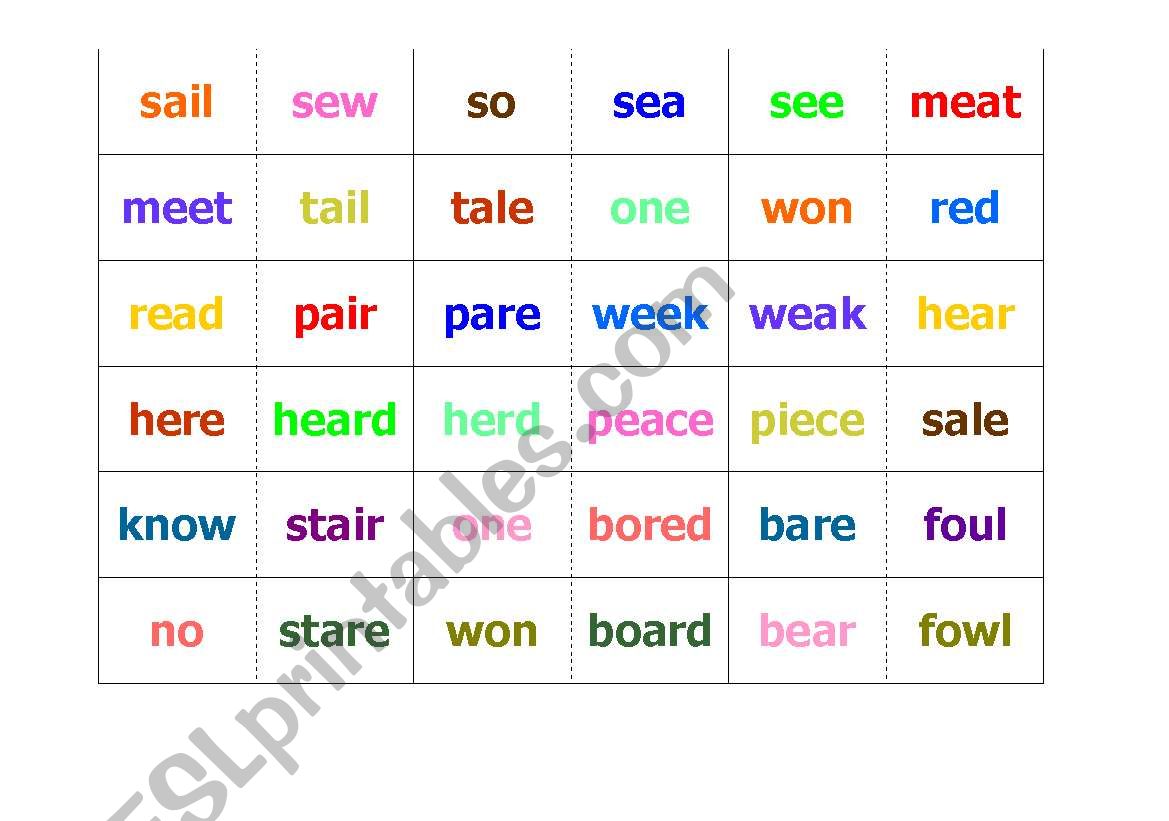 HOMOPHONE DOMINOES worksheet