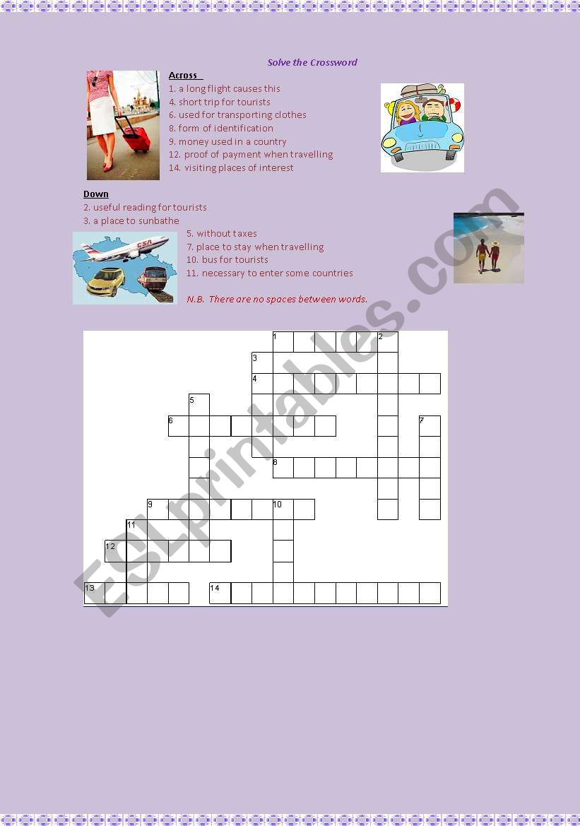 Crossword Travelling worksheet