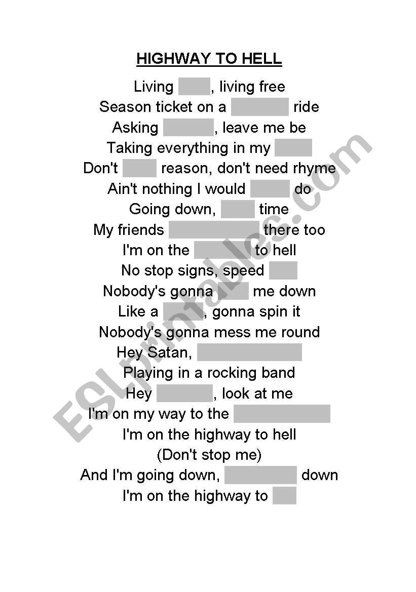 song lyrics excercise worksheet