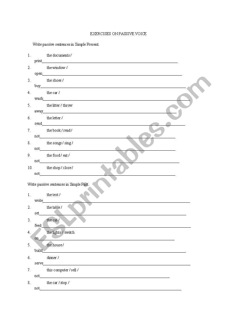 EXERCISES ON PASSIVE VOICE worksheet