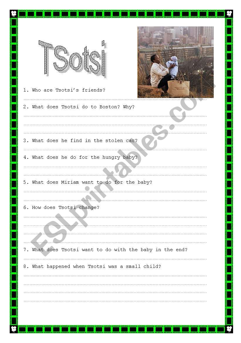 TSOTSI - Movie Activity worksheet