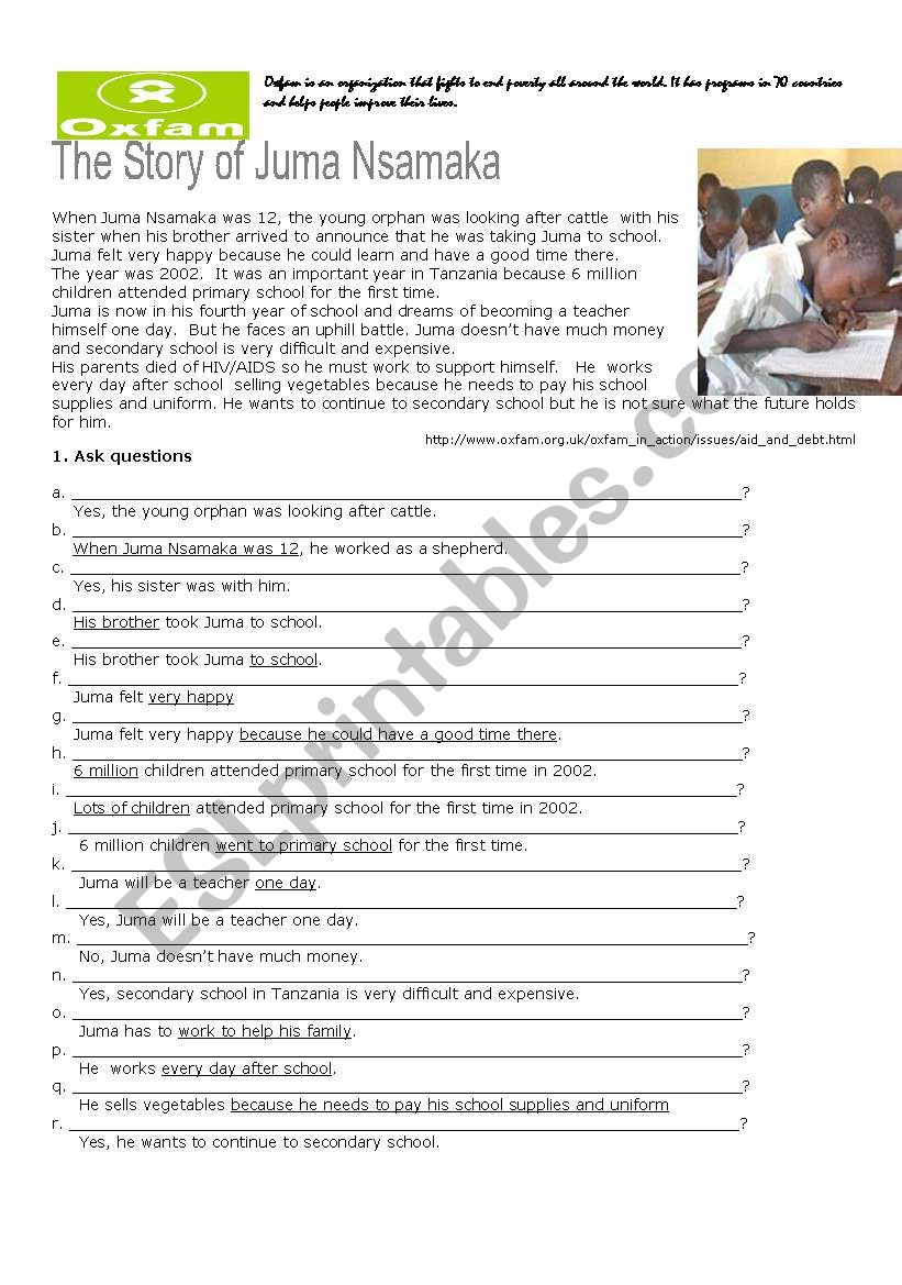 The Story of Juma Nsamaka worksheet