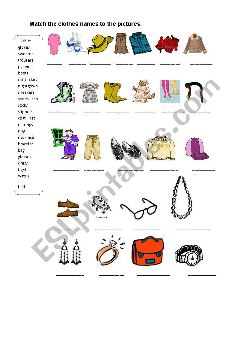 clothes worksheet